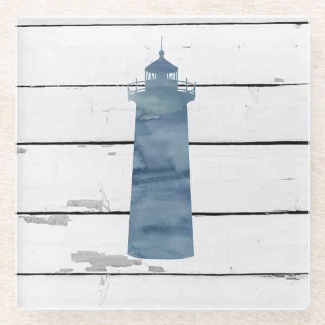 Lighthouse Rustic Beach Decor Glass Coaster (Front)
