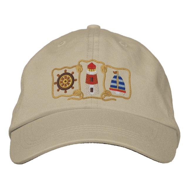 Lighthouse & Sailboat Embroidered Hat (Front)