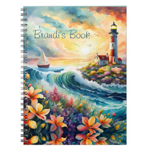 Lighthouse Sailboat Floral Beauty Watercolor Notebook