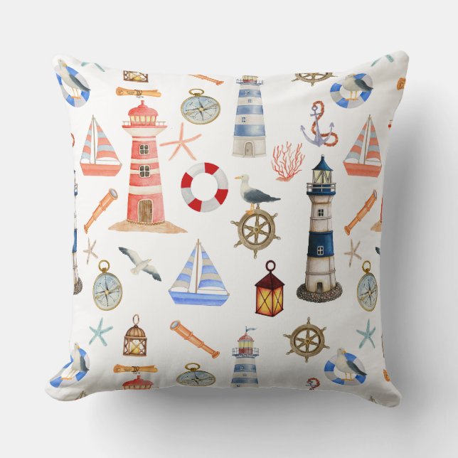 Lighthouse Sailboat Ocean Adventure Cushion (Front)