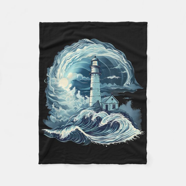 Lighthouse Sailing Sea Beach Boating Seaside House Fleece Blanket (Front)