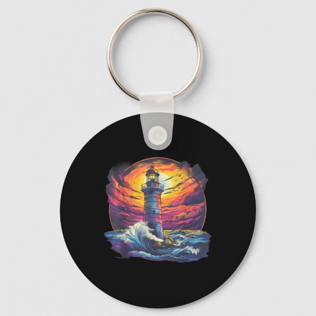 Lighthouse Sailing Sea Beach Boating Seaside House Key Ring (Front)