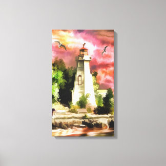 Lighthouse Scene in Pink Tones Canvas Print