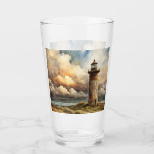 Lighthouse Seashore Coastal Watercolor Painting Glass