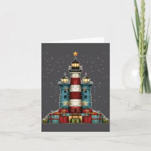 Lighthouse Seaside Christmas Tree Xmas Long Sleeve Card