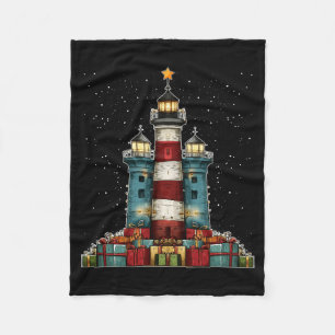 Lighthouse Seaside Christmas Tree Xmas Long Sleeve Fleece Blanket