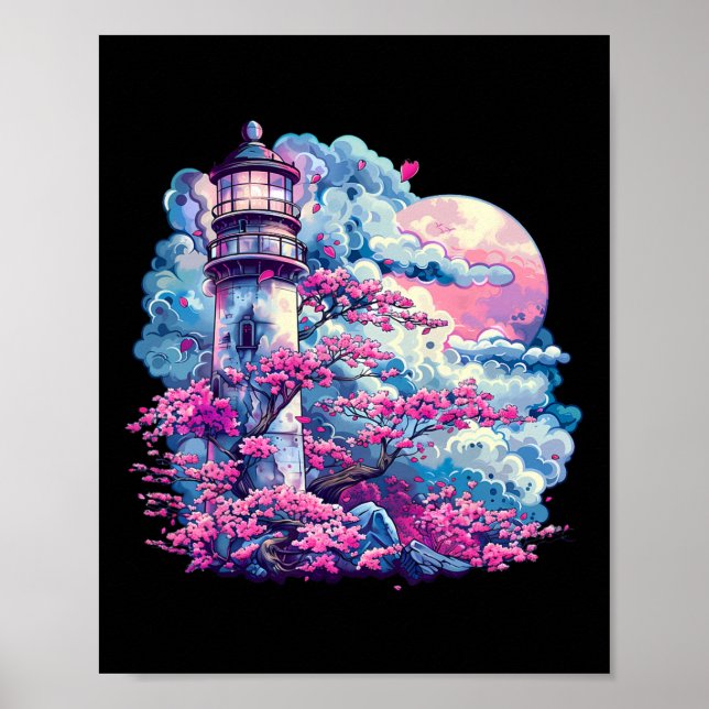 Lighthouse Seaside House Sailing Sea Beach Boating Poster (Front)