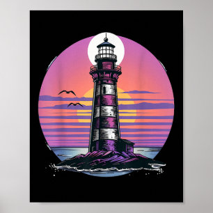 Lighthouse Seaside House Sailing Sea Beach Boating Poster