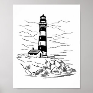 Lighthouse Seaside House Sailing Sea Beach Boating Poster