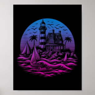 Lighthouse Seaside House Sailing Sea Beach Life Bo Poster