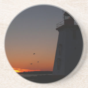 Lighthouse Series---Sunset behind a lighthouse Coaster