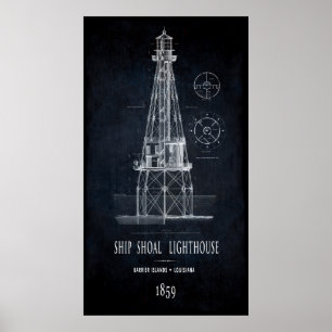 LIGHTHOUSE SHIP SHOAL of LOUISIANA  1859 Poster