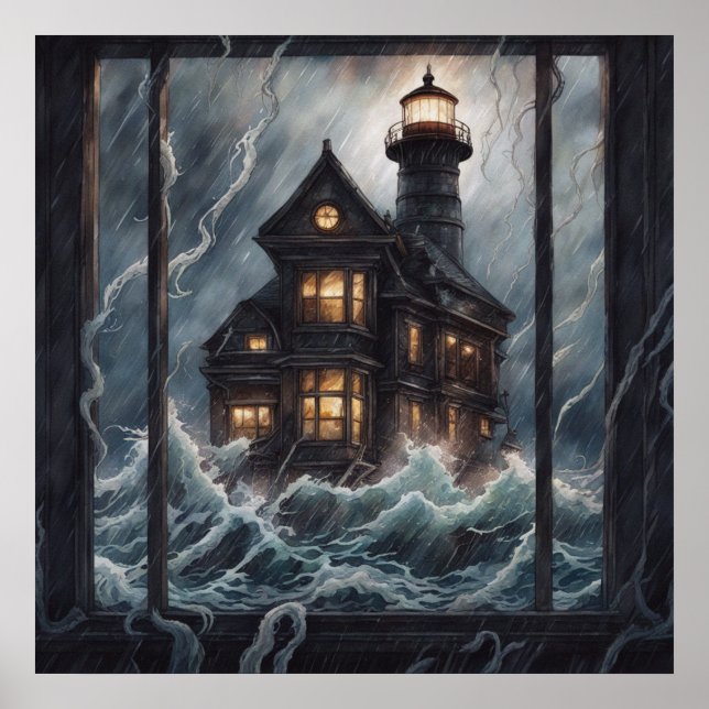 Lighthouse Stormy Night Poster (Front)