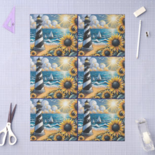 Lighthouse Sunflowers Nautical Decoupage Tissue Paper