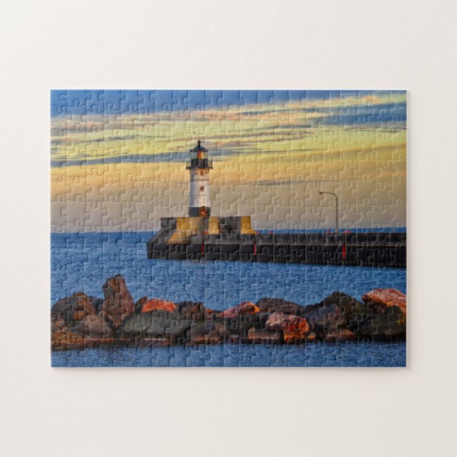 Lighthouse Sunset Duluth Minnesota Jigsaw Puzzle (Horizontal)