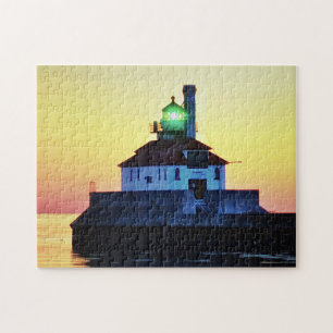 Lighthouse Sunset Duluth Minnesota Jigsaw Puzzle