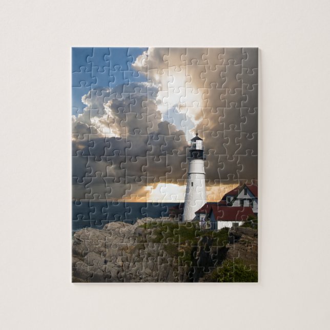Lighthouse Sunset: Portsmouth, New England Jigsaw Puzzle (Vertical)