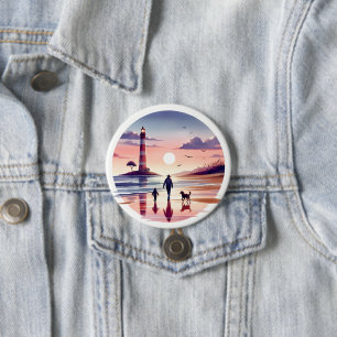 Lighthouse Sunset Walk Coastal Scene 7.5 Cm Round Badge