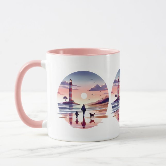 Lighthouse Sunset Walk Coastal Scene Mug (Left)