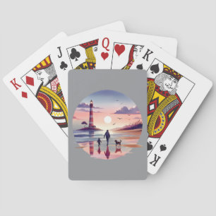 Lighthouse Sunset Walk Coastal Scene Playing Cards