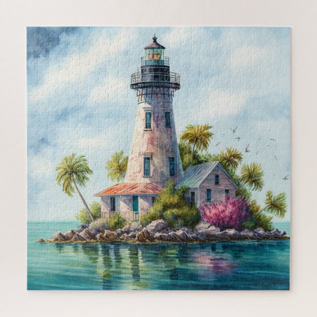 Lighthouse Tropical Beach Palm Trees  Jigsaw Puzzle (Vertical)