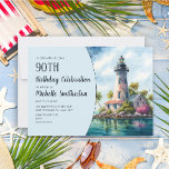 Lighthouse Tropical Palm Trees 90th Birthday Invitation<br><div class="desc">90th birthday party invitation for women with the painting of a beautiful old lighthouse on a small tropical island. Text, fonts, and wording are completely customisable, so although this card is designed for a lady who is celebrating her 90th birthday, it can be customised for any age. Contact us for...</div>