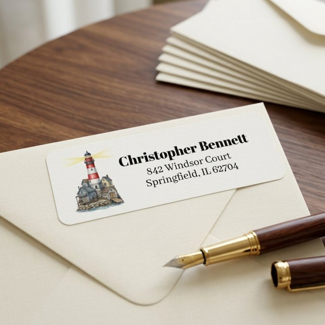 Lighthouse Village Return Label (Classic coastal charm for your mail.)