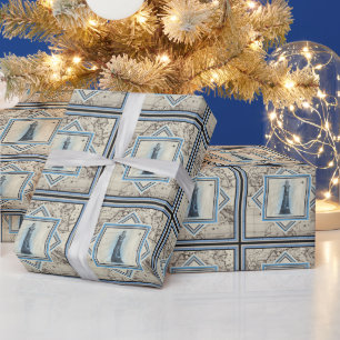 Lighthouse vintage map nautical pattern wrapping paper