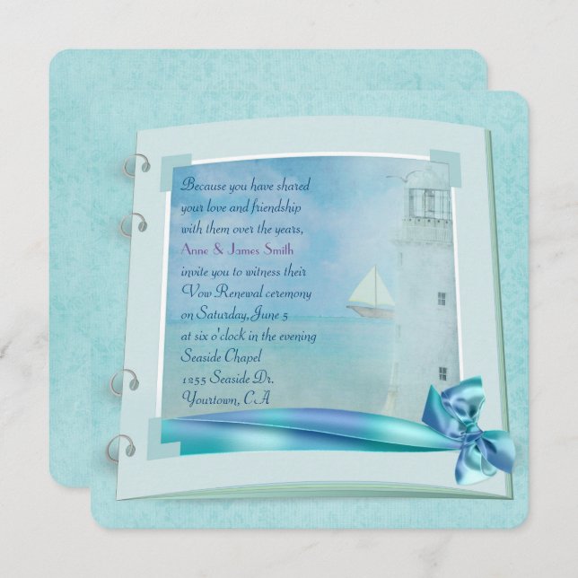 Lighthouse Vow Renewal Wedding Book Invitation (Front/Back)