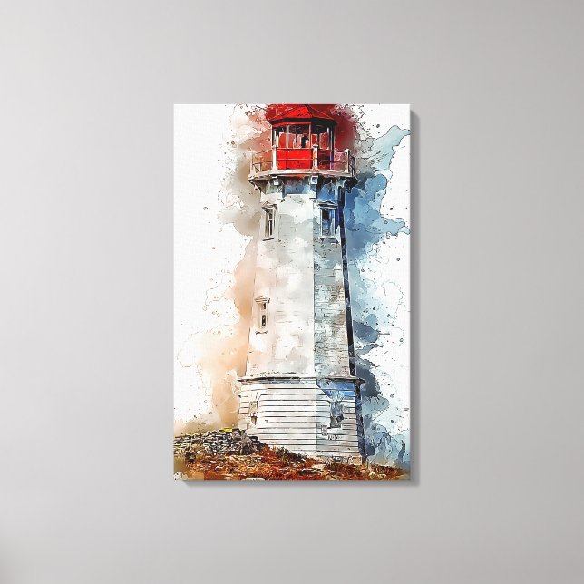 Lighthouse Watercolor Ocean Canvas Print (Front)