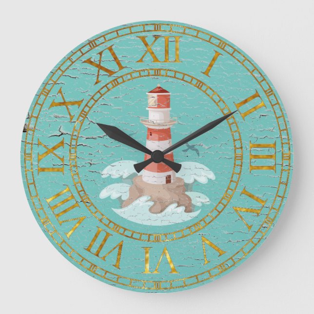 Lighthouse Weathered Finish Personalise Large Clock (Front)