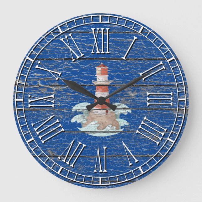 Lighthouse Weathered Finish Personalise Large Clock (Front)