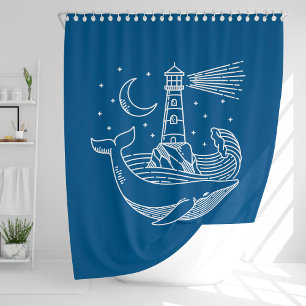 Lighthouse Whale Shower Curtain