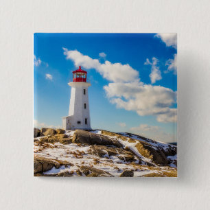 Lighthouse Winter In Peggy'S Cove, Nova Scotia 15 Cm Square Badge