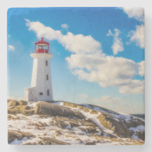 Lighthouse   Winter In Peggy'S Cove, Nova Scotia Stone Coaster