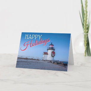 Lighthouse with a Christmas Wreath Holiday Card