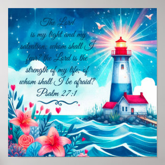 Lighthouse with Psalm 27:1, Inspirational Poster