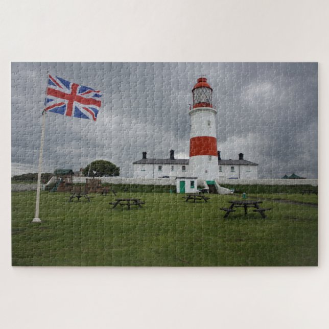 Lighthouse with the British Flag Jigsaw Puzzle (Horizontal)