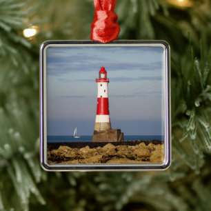 Lighthouses   Beachy Head Lighthouse England Metal Tree Decoration