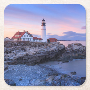 Lighthouses   Cape Elizabeth, Maine Square Paper Coaster
