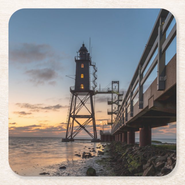 Lighthouses | Eversand-Oberfeue Germany Square Paper Coaster (Front)