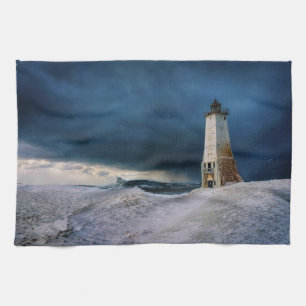 Lighthouses Frankfort Lighthouse Lake Michigan Tea Towel