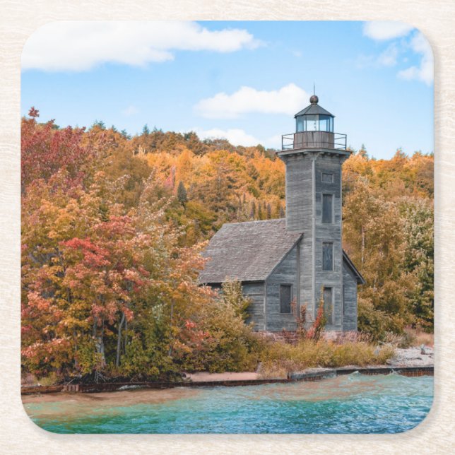 Lighthouses | Grand Island East Channel Light Square Paper Coaster (Front)