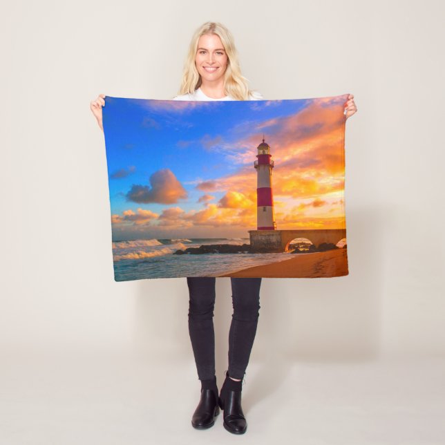 Lighthouses | Itapuã Brazil Lighthouse Fleece Blanket (In Situ)