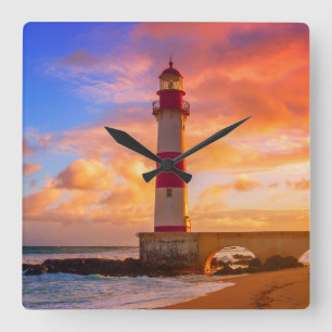 Lighthouses   Itapuã Lighthouse Bahia Brazil Square Wall Clock