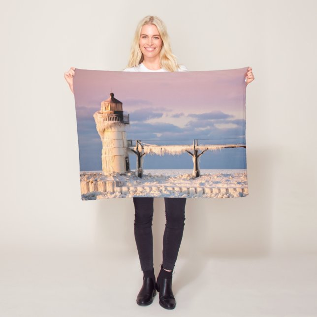 Lighthouses | Lake Michigan Lighthouse Fleece Blanket (In Situ)