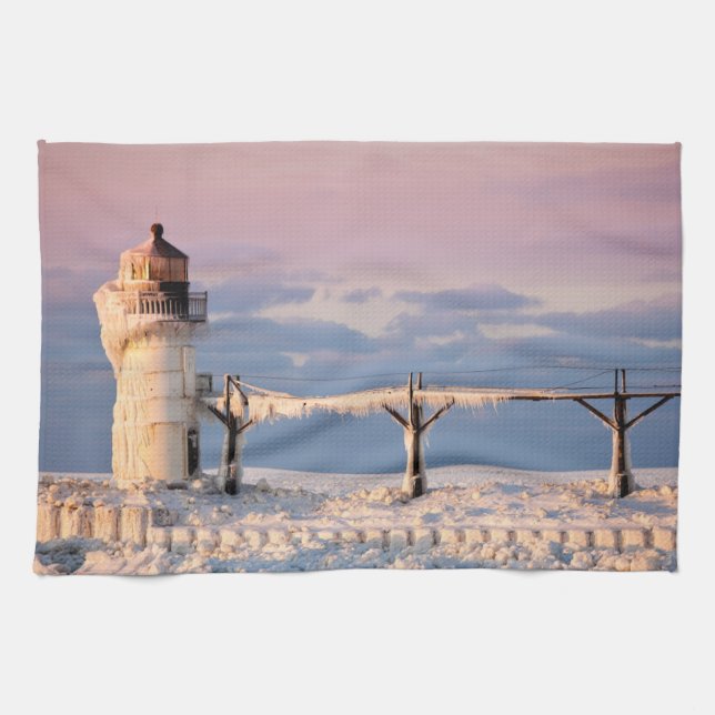 Lighthouses | Lake Michigan Lighthouse Tea Towel (Horizontal)