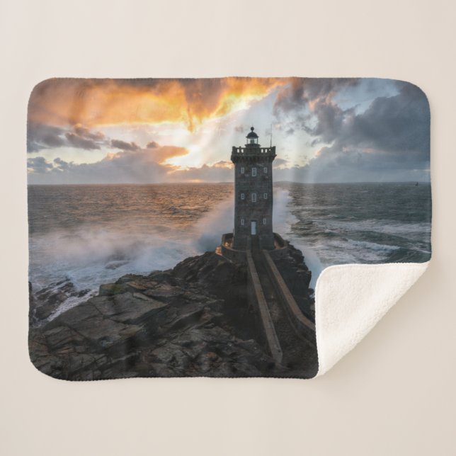 Lighthouses | Le Conquet Kermorvan Lighthouse Sherpa Blanket (Front (Horizontal))