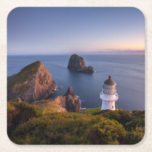 Lighthouses   Lighthouse Cape Brett New Zealand Square Paper Coaster