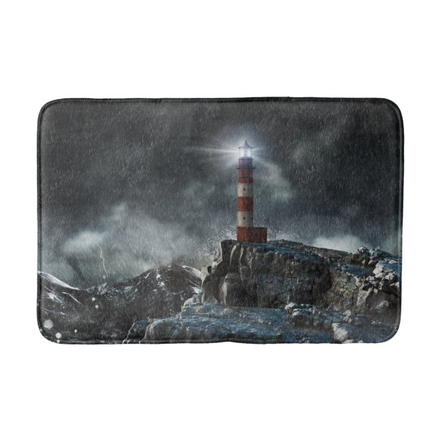 Lighthouses | Lighthouse in the Storm Bath Mat (Front)